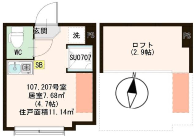 桜テラス荒川(ワンルーム/1階)の間取り写真