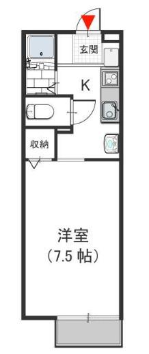 サウスA・FIELD(1K/2階)の間取り写真