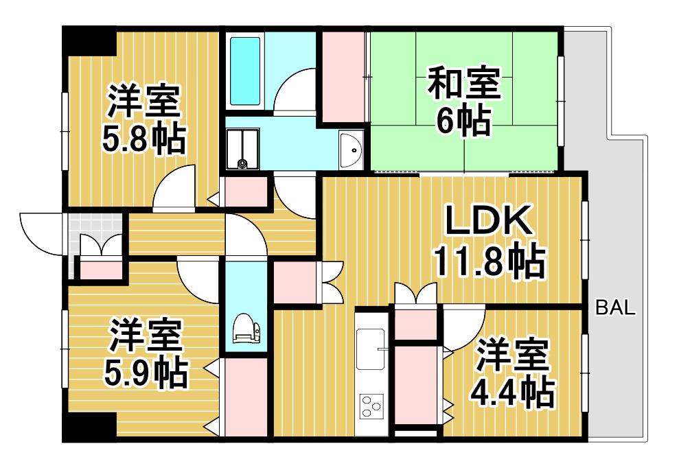 ライオンズマンション熊取第2(4LDK/3階)の間取り写真