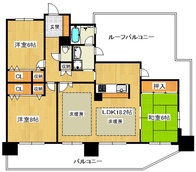 エスリード高槻上牧(3LDK/11階)の間取り写真