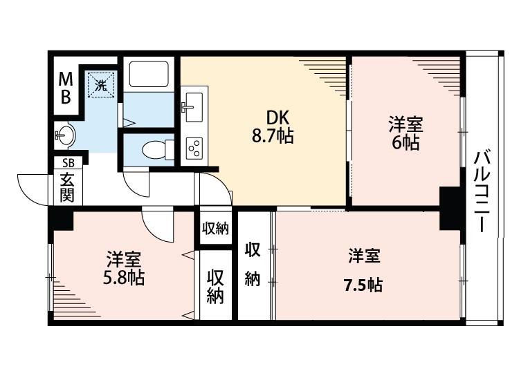 アルバ摂津(3DK/1階)の間取り写真