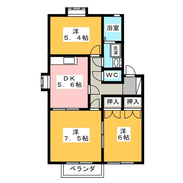 アルコバレーノ 1 D(3K/1階)の間取り写真