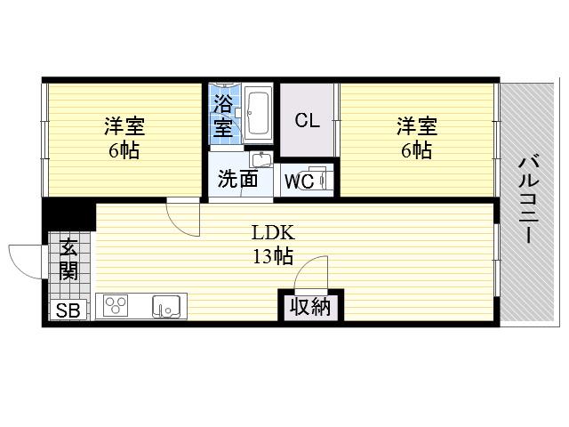 シャルマン桜宮(2LDK/6階)の間取り写真