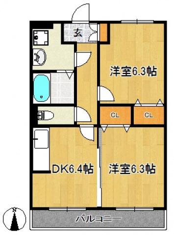 アステール宮前平(2DK/3階)の間取り写真