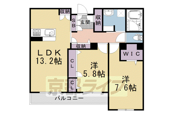 シャーメゾンガーデン太秦(2LDK/2階)の間取り写真