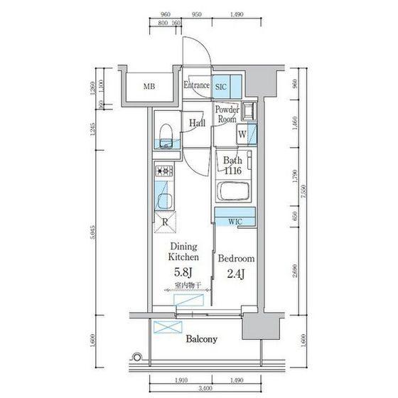 デュオフラッツ仙台木町通エアリ(1DK/7階)の間取り写真