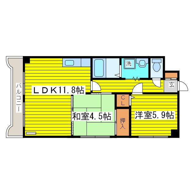 ローヤルハイツ伏古(2LDK/2階)の間取り写真