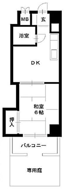 大蔵マンション南博多(1DK/1階)の間取り写真