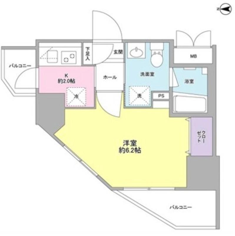 コンフォリア西蒲田(1K/2階)の間取り写真