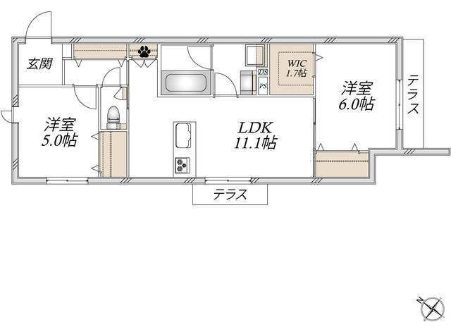 ノートス上野桜木(2LDK/1階)の間取り写真