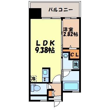 サクセスカバーヒルズ(1DK/8階)の間取り写真