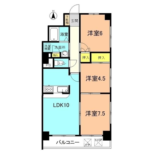 グレース大原(3LDK/5階)の間取り写真