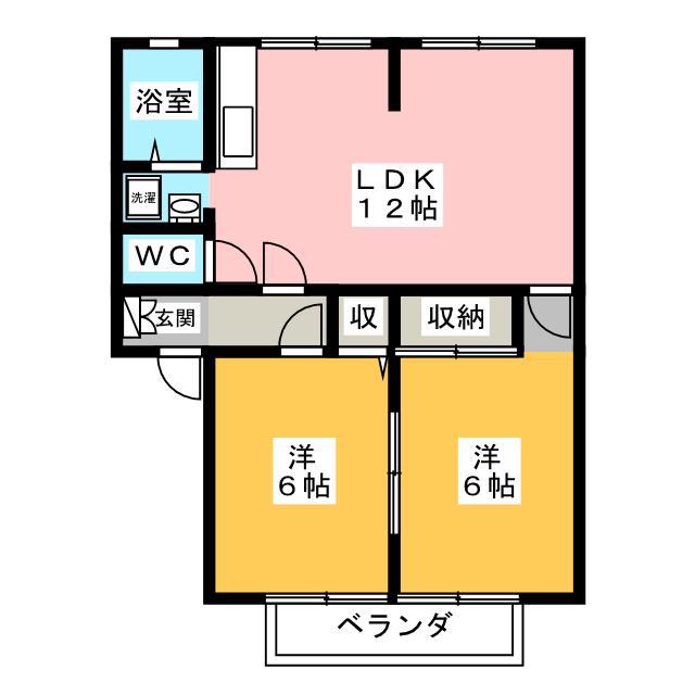 サンヴィレッジ割田 A棟(2LDK/2階)の間取り写真