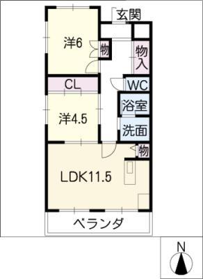 ルミエール勝川(2LDK/1階)の間取り写真