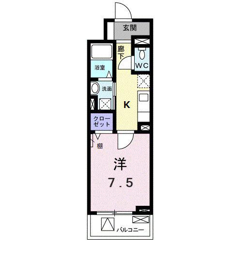 カシェット(1K/1階)の間取り写真