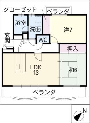 リバービレッジ椎木(2LDK/3階)の間取り写真