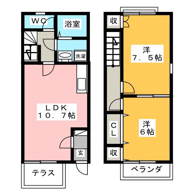 マオ鳴子 A(2LDK/1階)の間取り写真