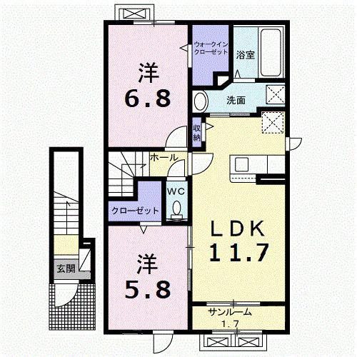 グランバージェIIA(2LDK/2階)の間取り写真