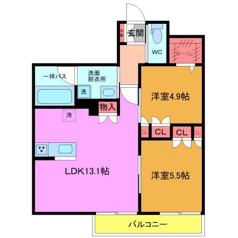 VIE CHANTER(2LDK/1階)の間取り写真