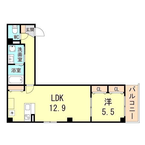 ソリティア芦屋西(1LDK/3階)の間取り写真