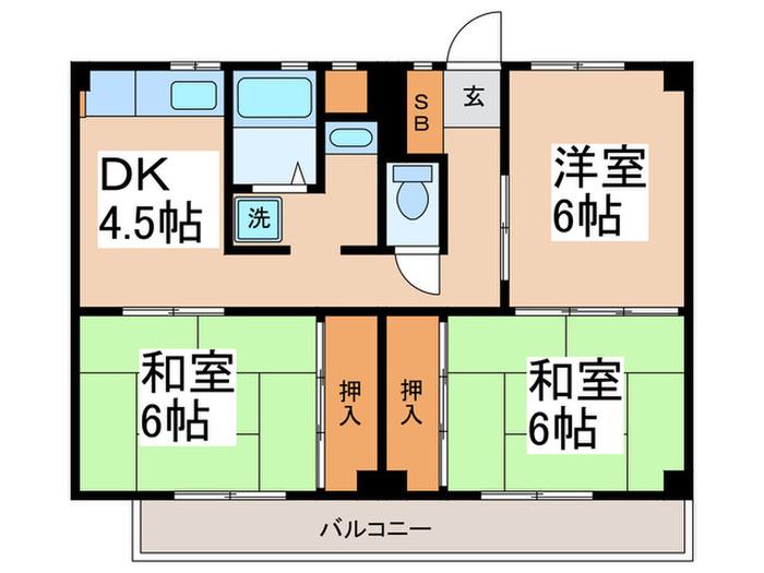 ビレッジハウス川井宿2号棟(3DK/5階)の間取り写真