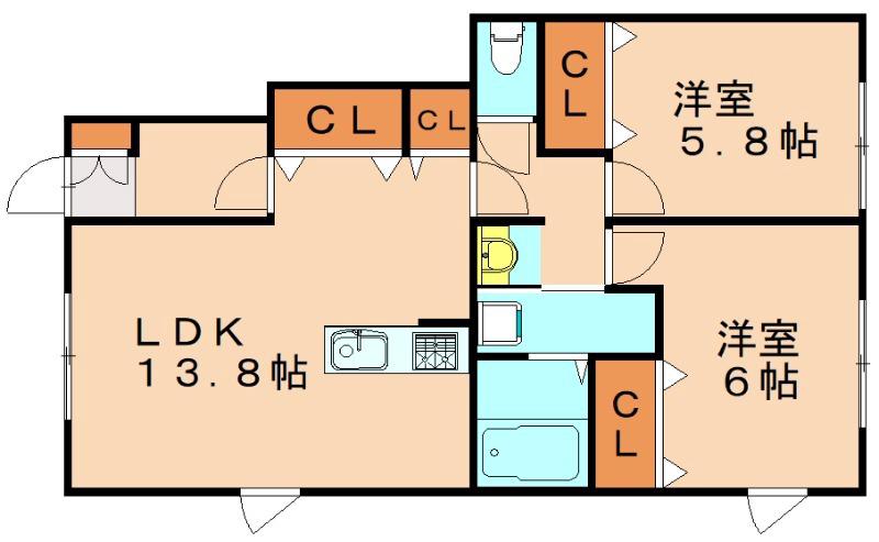 レオシティ則松(2LDK/1階)の間取り写真