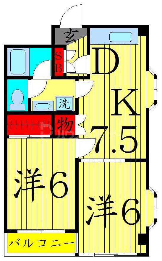 ヴィレヂ・ハピネス3(2DK/4階)の間取り写真