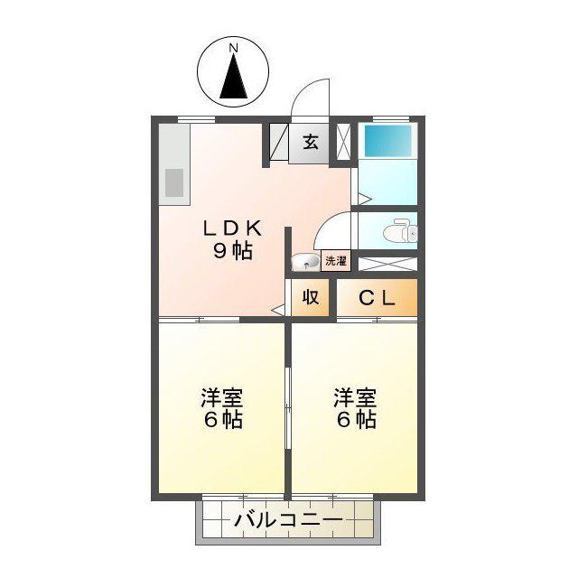サンシティカネニ(2LDK/2階)の間取り写真