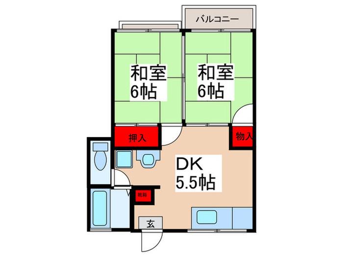 クレストメゾンB棟(2DK/2階)の間取り写真