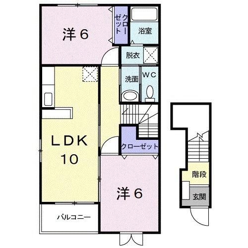 カーサ・サンリットB棟(2LDK/2階)の間取り写真