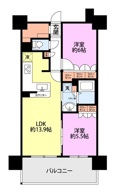 レーベン長岡 THE CLASS(2LDK/13階)の間取り写真