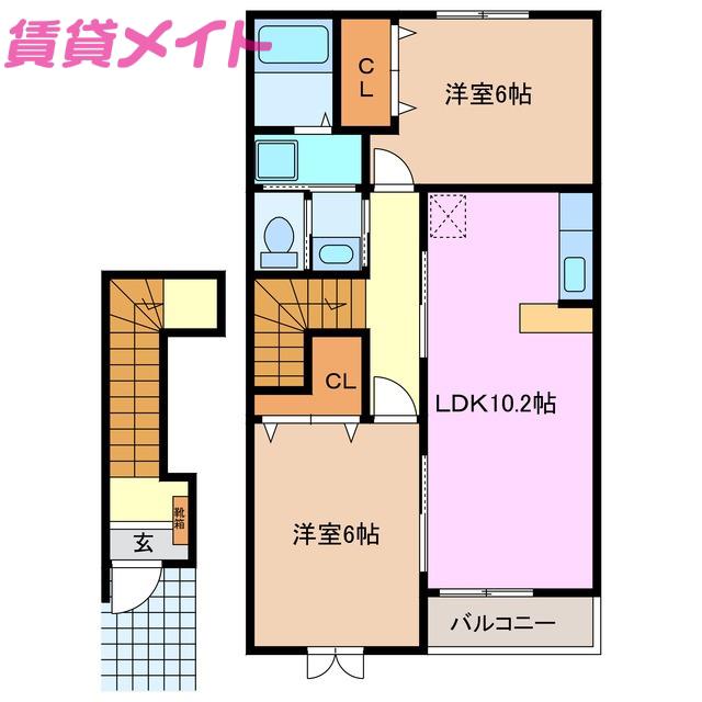 ミューズ B(2LDK/2階)の間取り写真