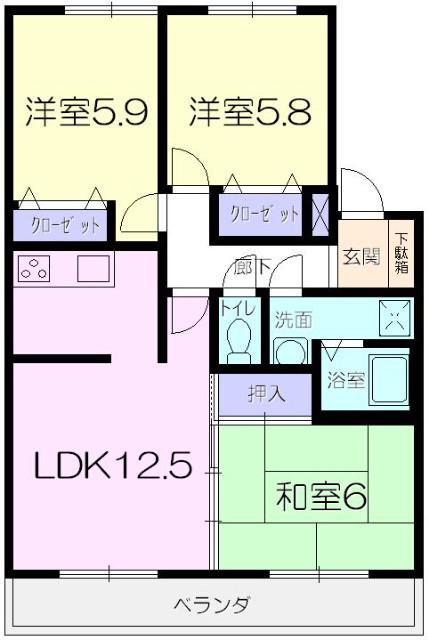 中村マンションII(3LDK/2階)の間取り写真