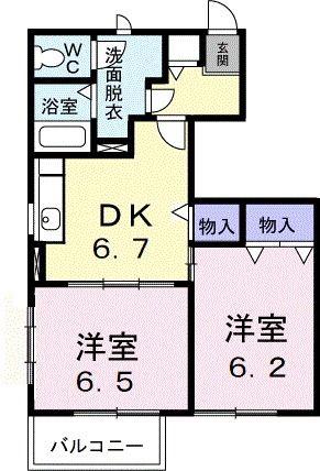 プチ グレーヌB(2DK/1階)の間取り写真