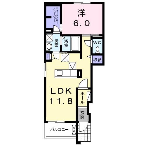 グッドライフ瀬戸B(1LDK/1階)の間取り写真