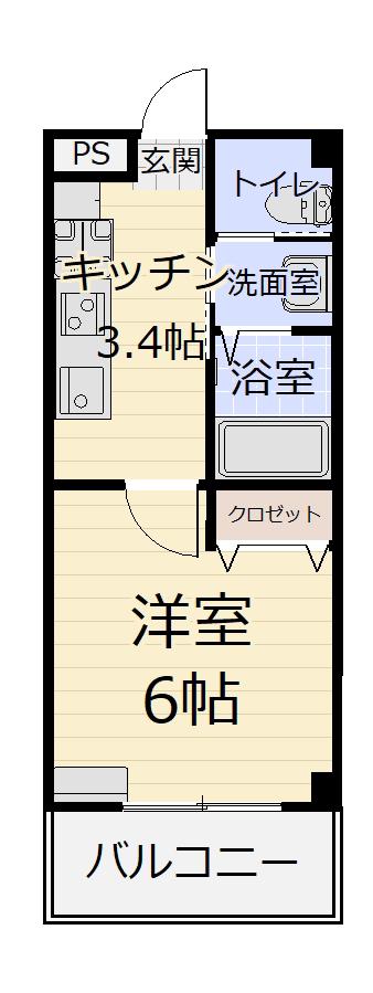 フリーダム卸町(1K/2階)の間取り写真