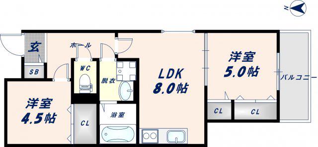 クリエオーレ三ノ瀬I(2LDK/1階)の間取り写真