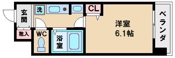 エステムコート四天王寺夕陽丘(1K/2階)の間取り写真
