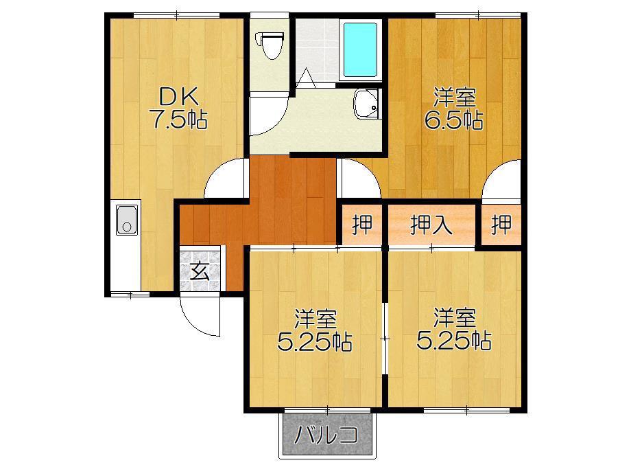 矢動丸ハイツD棟(3DK/1階)の間取り写真