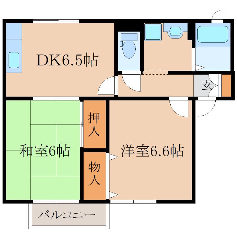 シャルマンドミールA棟(2DK/2階)の間取り写真