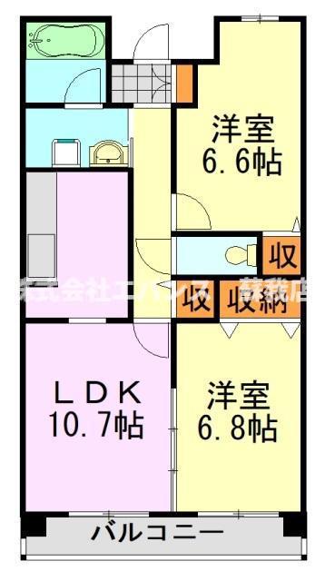 シャトーイノハナ(2LDK/4階)の間取り写真