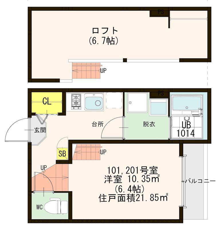 センターヴィラ2号館(1K/2階)の間取り写真