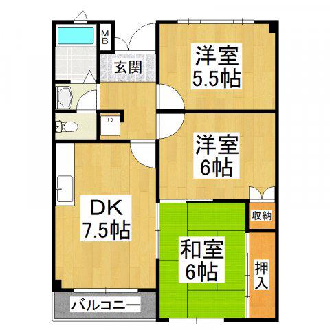 WAKOマンション(3DK/2階)の間取り写真