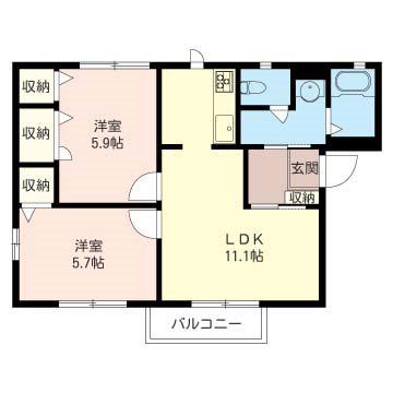 ヒルトップN(2LDK/1階)の間取り写真