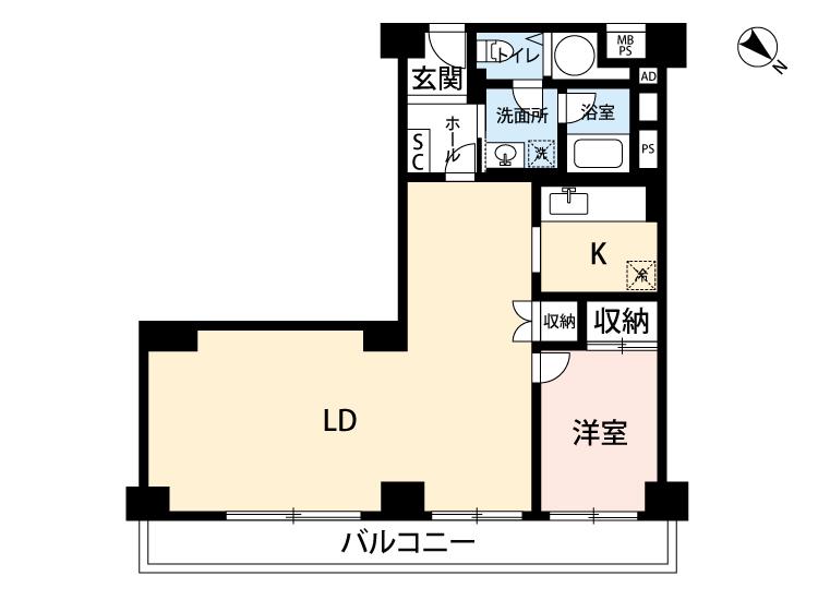 ローズハイツ田町(1LDK/4階)の間取り写真