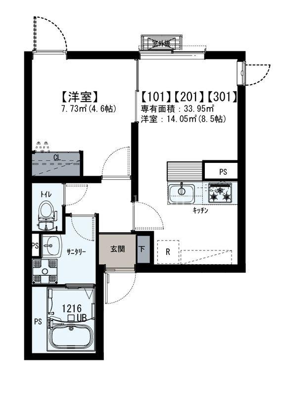 IXO南台(1LDK/1階)の間取り写真