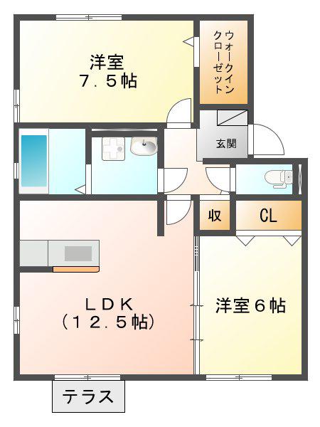 リビングタウン鈴鹿旭が丘 E(2LDK/1階)の間取り写真