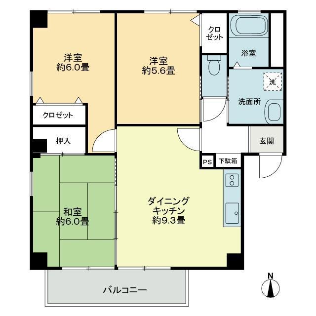 フォブールタウン成合D・E棟(3DK/2階)の間取り写真