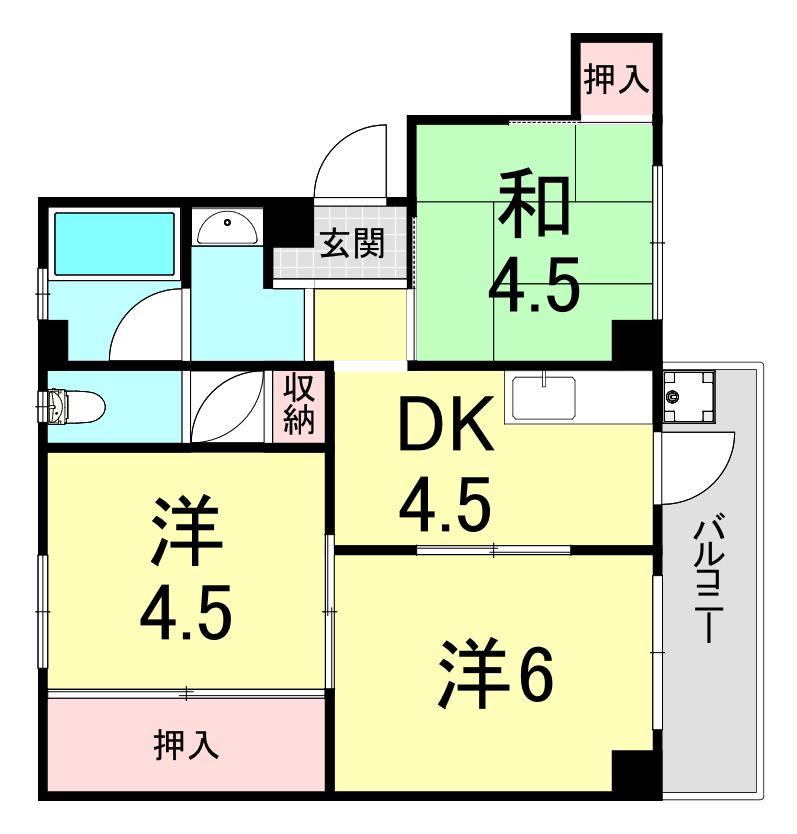 神陵台厚生年金(3DK/3階)の間取り写真