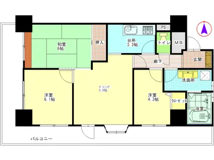 ライオンズマンション西蒲田(3LDK/4階)の間取り写真